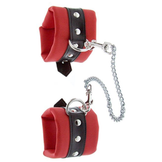 Красно-чёрные наручники на металлической цепочке, фото 