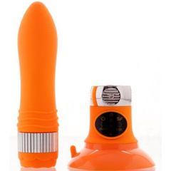 Оранжевый водонепроницаемый вибратор на присоске со сменной панелью управления - 19 см., фото 