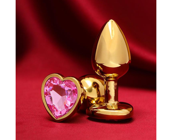 Анальная пробка с кристаллом в форме сердца Оки-Чпоки, Длина: 7.00, Цвет: золотистый, Дополнительный цвет: Розовый, фото 
