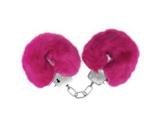 Розовые меховые наручники Love с ключиками, фото 