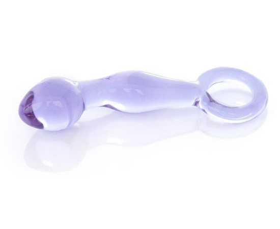 Нежно-фиолетовый стеклянный фаллоимитатор с ручкой-кольцом - 12 см., фото 