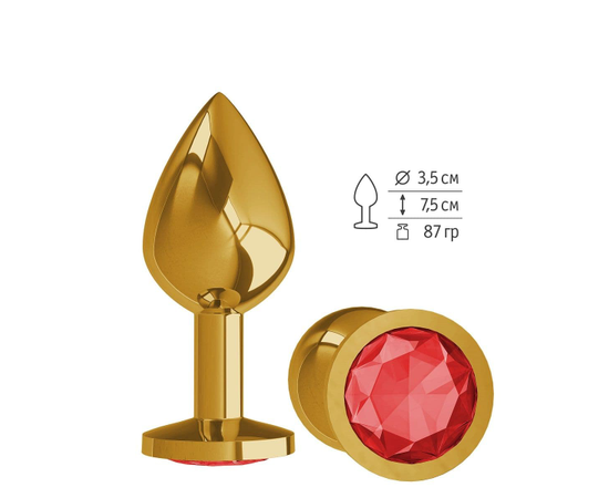 Золотистая средняя пробка с красным кристаллом - 8,5 см., фото 