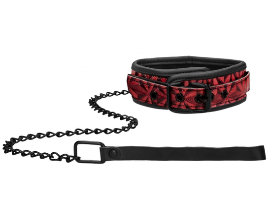 Широкий ошейник с поводком Luxury Collar with Leash, Цвет: красный с черным, фото 