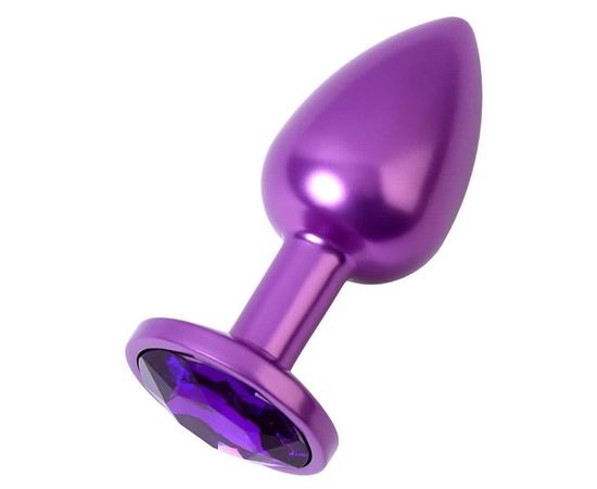 Фиолетовый анальный плаг с кристаллом фиолетового цвета - 7,2 см., фото 