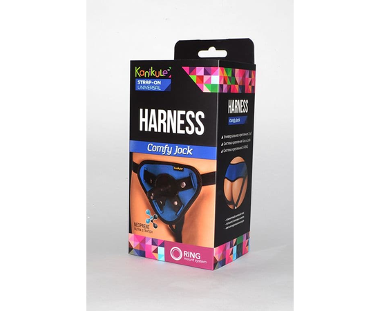 Сине-чёрные трусики-джоки Kanikule Strap-on Harness universal Comfy Jock с плугом и кольцами, Цвет: синий с черным, фото 