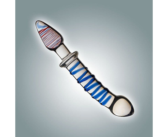 Анально-вагинальный стеклянный фаллоимитатор с анальным ограничителем - 23 см., фото 