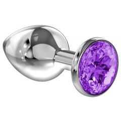 Серебристая анальная пробка Sparkle XL с фиолетовым кристаллом - 11 см., фото 