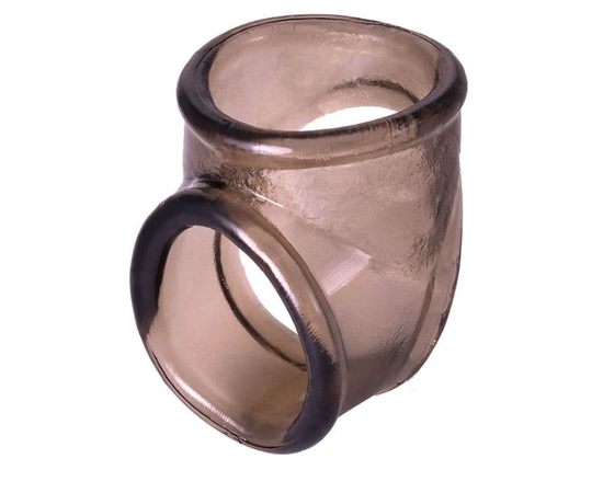 Дымчатое эрекционное кольцо с фиксацией мошонки, фото 