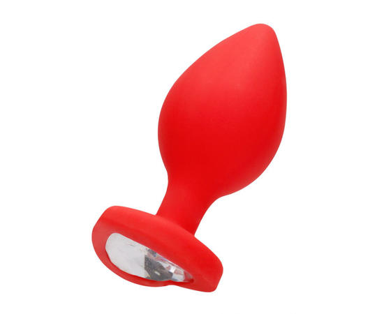 Анальная пробка с прозрачным стразом Extra Large Diamond Heart Butt Plug - 9,5 см., Цвет: красный, фото 