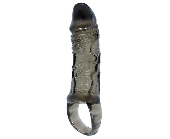 Закрытая насадка на фаллос с кольцом для мошонки - 15 см., фото 