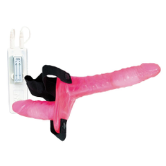 Поясной розовый виброфаллос с вагинальной пробкой - 17,5 см., Цвет: розовый, фото 