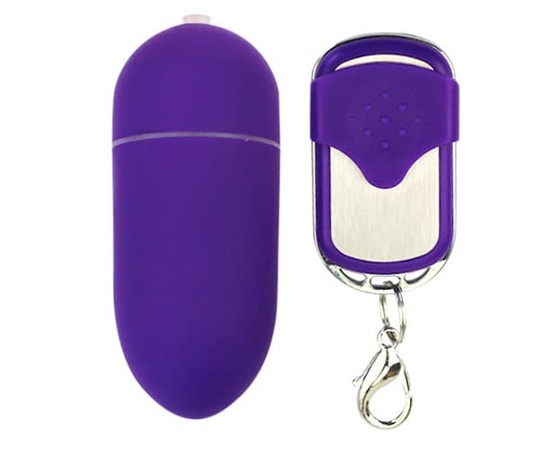 Продолговатое фиолетовое виброяйцо на пульте ДУ, фото 