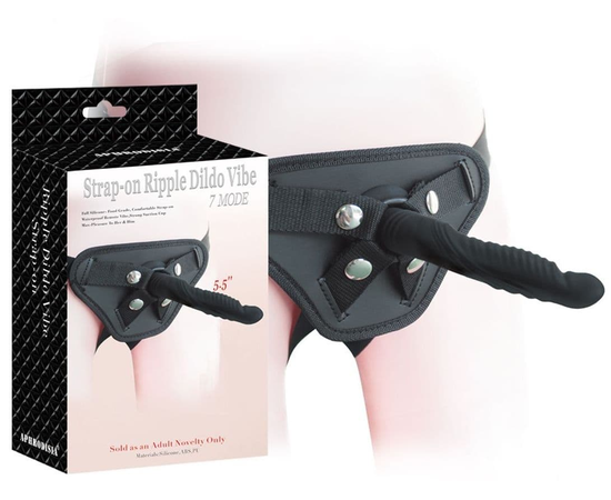Вибрострапон Howells 5.5 inch Strap-on Ripple Dildo Vibe - 13,8 см., Цвет: черный, фото 