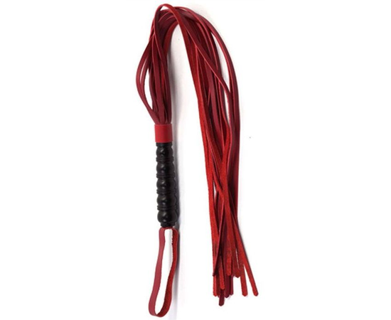 Красная многохвостовая плеть с черной ручкой - 82 см., фото 