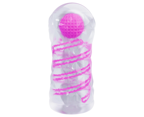 Прозрачный эластичный мастурбатор с лиловым шариком, фото 