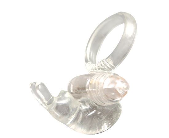 Прозрачное эрекционное кольцо с виброэлементом GOOD VIBES COCKRING RABBIT, фото 