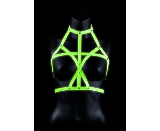 Портупея Bra Harness с неоновым эффектом, Цвет: зеленый с черным, Размер: S-M, фото 