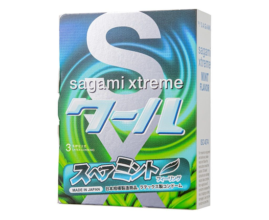 Презерватив Sagami Xtreme Mint с ароматом мяты, Длина: 19.00, Объем: 3 шт., Цвет: прозрачный, фото 
