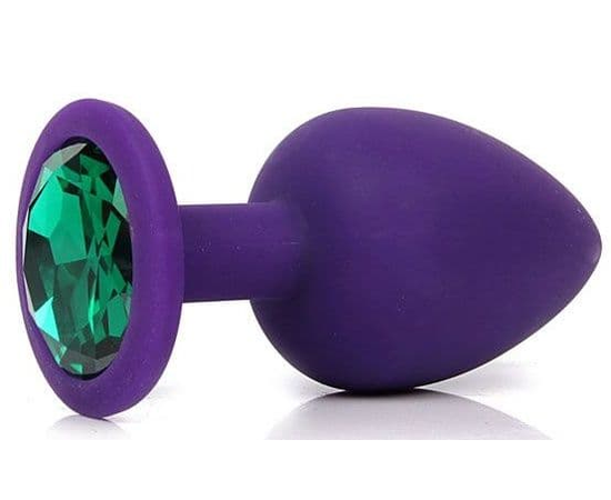 Фиолетовая анальная пробка с зеленым кристаллом - 9,5 см., фото 