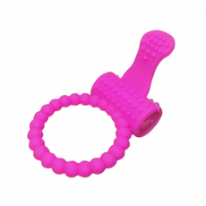 Розовое силиконовое эрекционное кольцо с вибрацией и язычком, фото 