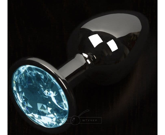 Графитовая анальная пробка с голубым кристаллом - 8,5 см., фото 