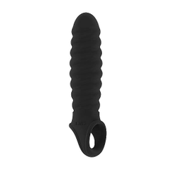 Чёрная ребристая насадка Stretchy Penis Extension No.32, фото 