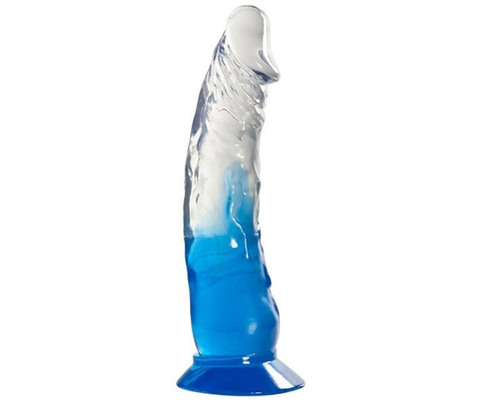 Голубой фаллоимитатор без мошонки с прозрачным стволом и присоской - 15 см., фото 