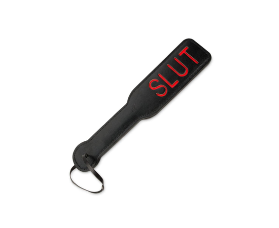 Черная шлёпалка с надписью Slut - 31,5 см., фото 