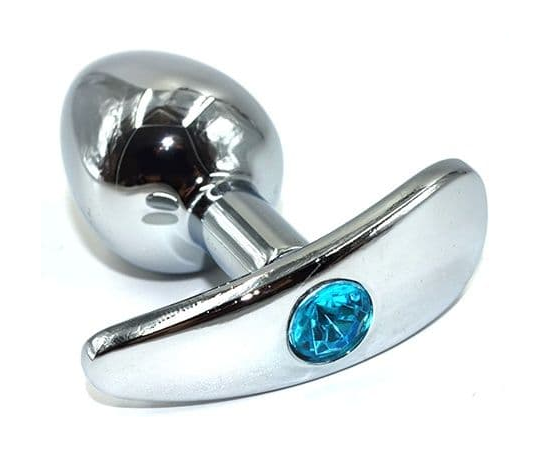 Серебристая анальная пробка для ношения из нержавеющей стали с голубым кристаллом - 8 см., фото 