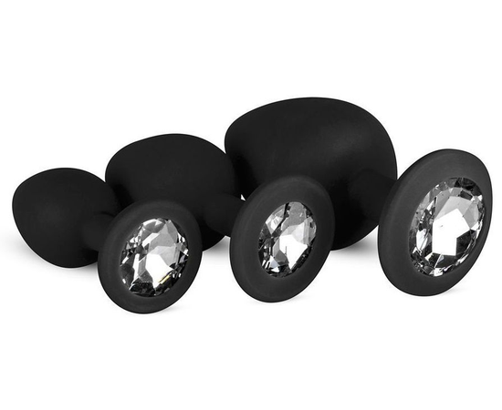 Набор из 3 черных анальных пробок со стразами Diamond Plug Set, фото 