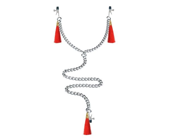 Зажимы на соски и клитор с игривыми красными кисточками Nipple Clit Tassel Clamp With Chain, фото 