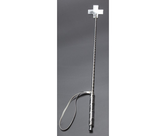 Серебристый стек с наконечником-крестом из искусственной кожи - 70 см., фото 