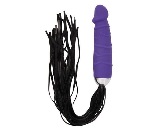 Черная плеть с фиолетовой рукоятью-фаллоимитатором, фото 