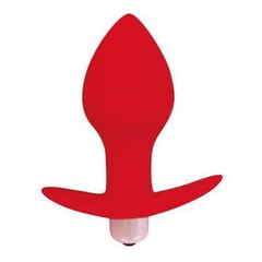 Красная коническая анальная вибровтулка с ограничителем - 8 см., фото 