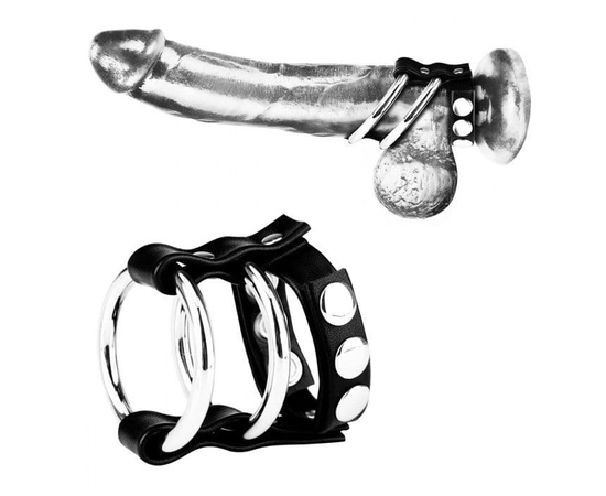 Двойное металлическое кольцо на пенис с регулируемым ремешком, фото 