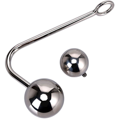 Серебристый анальный крюк со сменными накручивающимися шариками на конце - 14 см., фото 