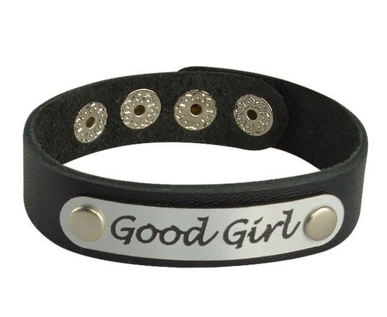 Кожаный браслет Good Girl, Цвет: черный с серебристым, фото 
