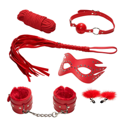Эротический набор БДСМ из 6 предметов в красном цвете, фото 