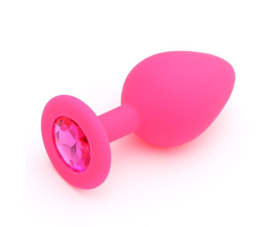 Розовая анальная пробка "Оки-Чпоки" с кристаллом - 8 см., фото 