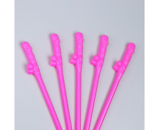 Коктейльные трубочки в виде пениса, Объем: 5 шт., Цвет: розовый, фото 