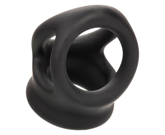 Черное тройное эрекционное кольцо Alpha Liquid Silicone Dual Cage & Ring, фото 