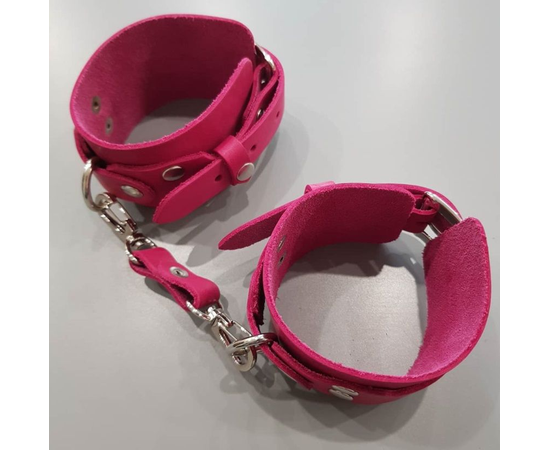Розовые кожаные наручники, фото 