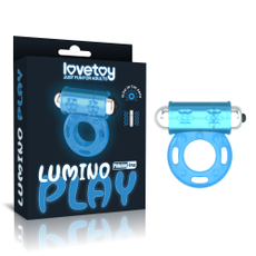 Голубое, светящееся в темноте эрекционное виброкольцо Lumino Play Vibrating Penis Ring, фото 