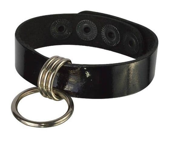 Черный лаковый кожаный браслет с подвесным колечком, Цвет: черный, фото 