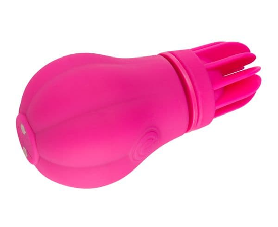 Розовый клиторальный стимулятор Caress с 5 заменяемыми насадками, Цвет: розовый, фото 