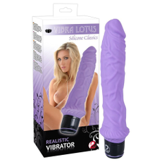 Фиолетовый реалистичный вибромассажёр с венками Vibra Lotus - 25 см., фото 