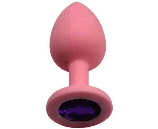 Розовая анальная пробка с фиолетовым кристаллом - 7,4 см., фото 