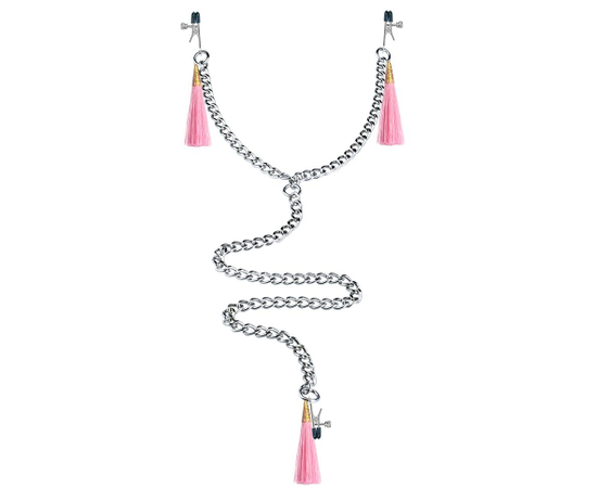 Зажимы на соски и половые губы с розовыми кисточками Nipple Clit Tassel Clamp With Chain, фото 