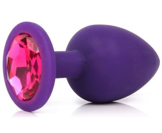 Фиолетовая анальная пробка с малиновым кристаллом - 9,5 см., фото 
