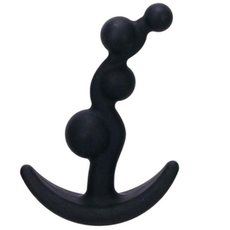 Чёрный анальный стимулятор с шариками Smiling Butt Plug - 8,9 см., фото 